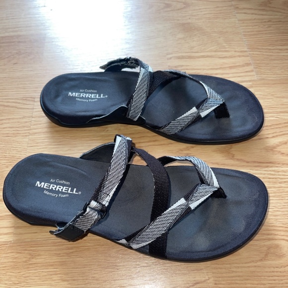 Women’s Merrell Air Cushion Memory Foam Black & White Strappy Sandals Size 9 - Picture 3 of 7